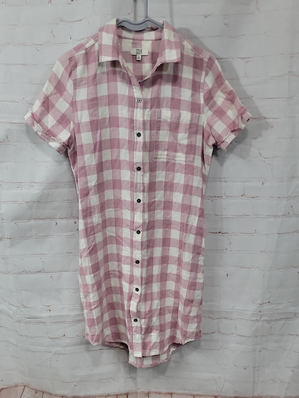 True Craft Pink and White Gingham Button-Front Midi Dress